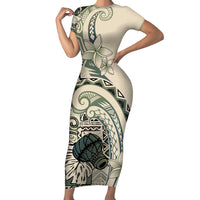 Aloha Hawaii Tapa Family Matching Short Sleeve Bodycon Dress and Hawaiian Shirt Summer Green Hawaiian Ipu LT7 Mom's Dress Emerald - Polynesian Pride