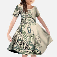Aloha Hawaii Tapa Family Matching Summer Maxi Dress and Hawaiian Shirt Summer Green Hawaiian Ipu LT7 Daughter's Dress Emerald - Polynesian Pride