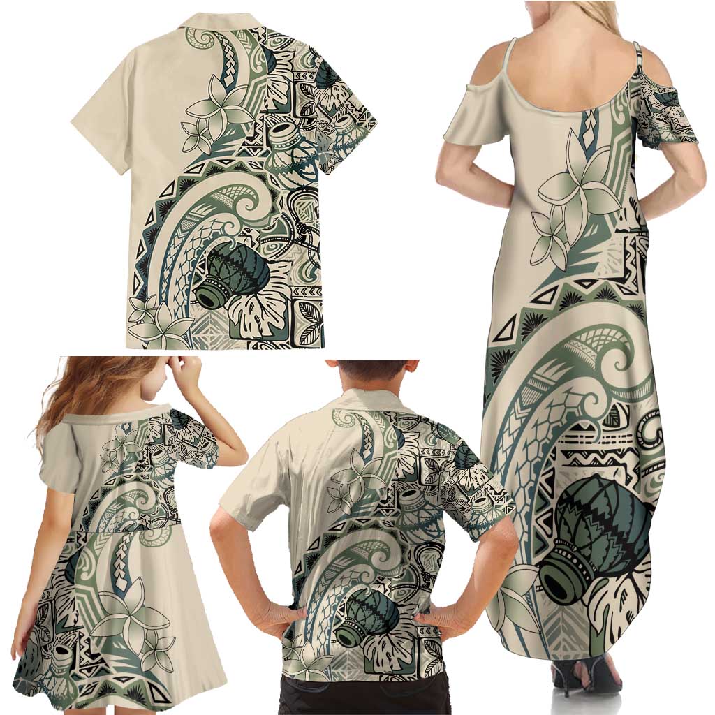 Aloha Hawaii Tapa Family Matching Summer Maxi Dress and Hawaiian Shirt Summer Green Hawaiian Ipu LT7 - Polynesian Pride