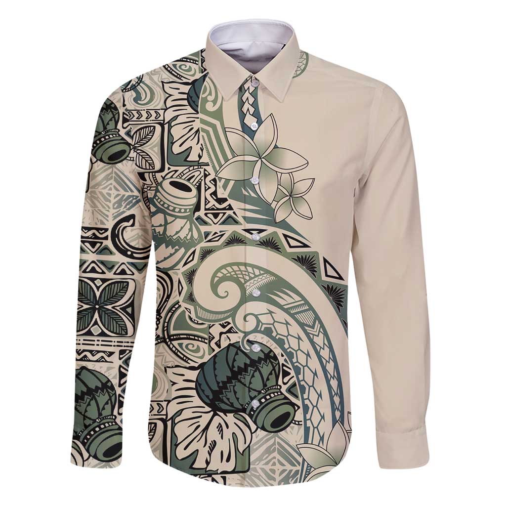 Aloha Hawaii Tapa Family Matching Summer Maxi Dress and Hawaiian Shirt Summer Green Hawaiian Ipu LT7 Dad's Shirt - Long Sleeve Emerald - Polynesian Pride