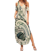 Aloha Hawaii Tapa Family Matching Summer Maxi Dress and Hawaiian Shirt Summer Green Hawaiian Ipu LT7 Mom's Dress Emerald - Polynesian Pride