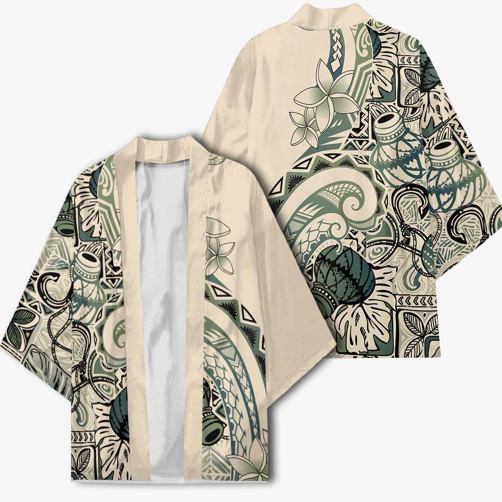 Aloha Hawaii Tapa Kimono Summer Green Hawaiian Ipu LT7 - Polynesian Pride