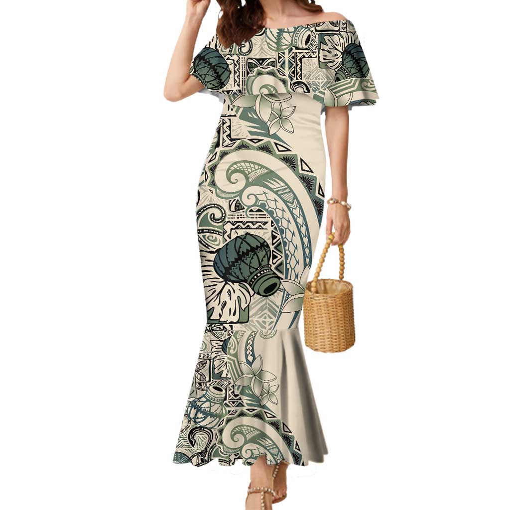 Aloha Hawaii Tapa Mermaid Dress Summer Green Hawaiian Ipu - Polynesian Pride