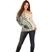 Aloha Hawaii Tapa Off Shoulder Sweater Summer Green Hawaiian Ipu - Polynesian Pride