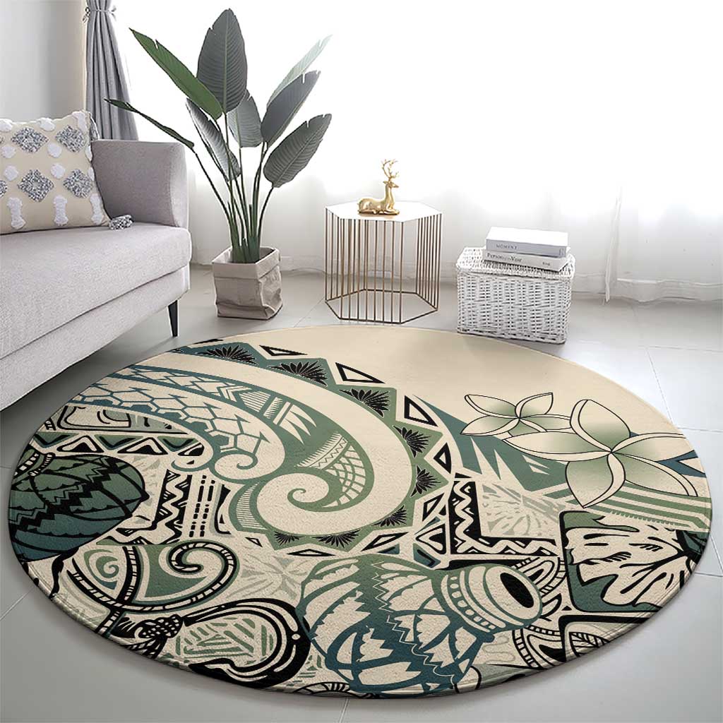 Aloha Hawaii Tapa Round Carpet Summer Green Hawaiian Ipu - Polynesian Pride