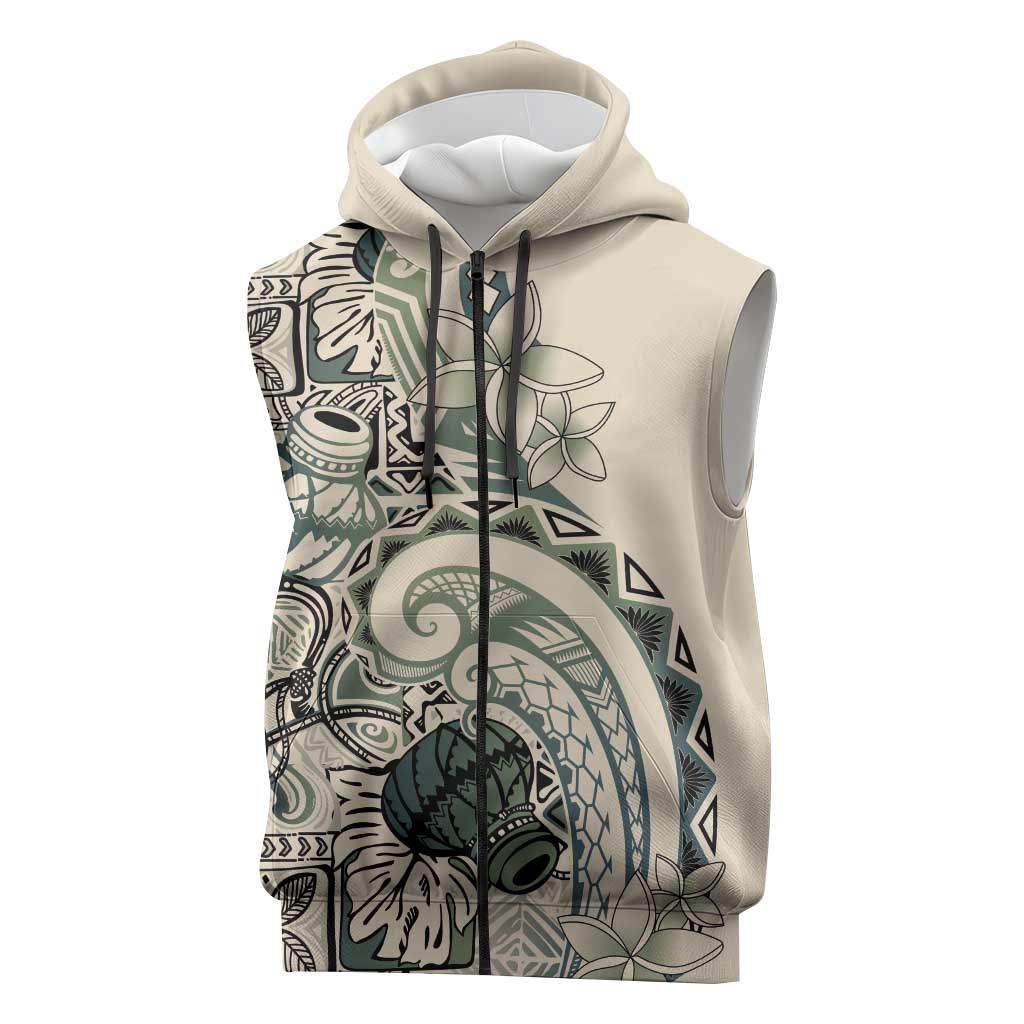 Aloha Hawaii Tapa Sleeveless Zip Hoodie Summer Green Hawaiian Ipu LT7