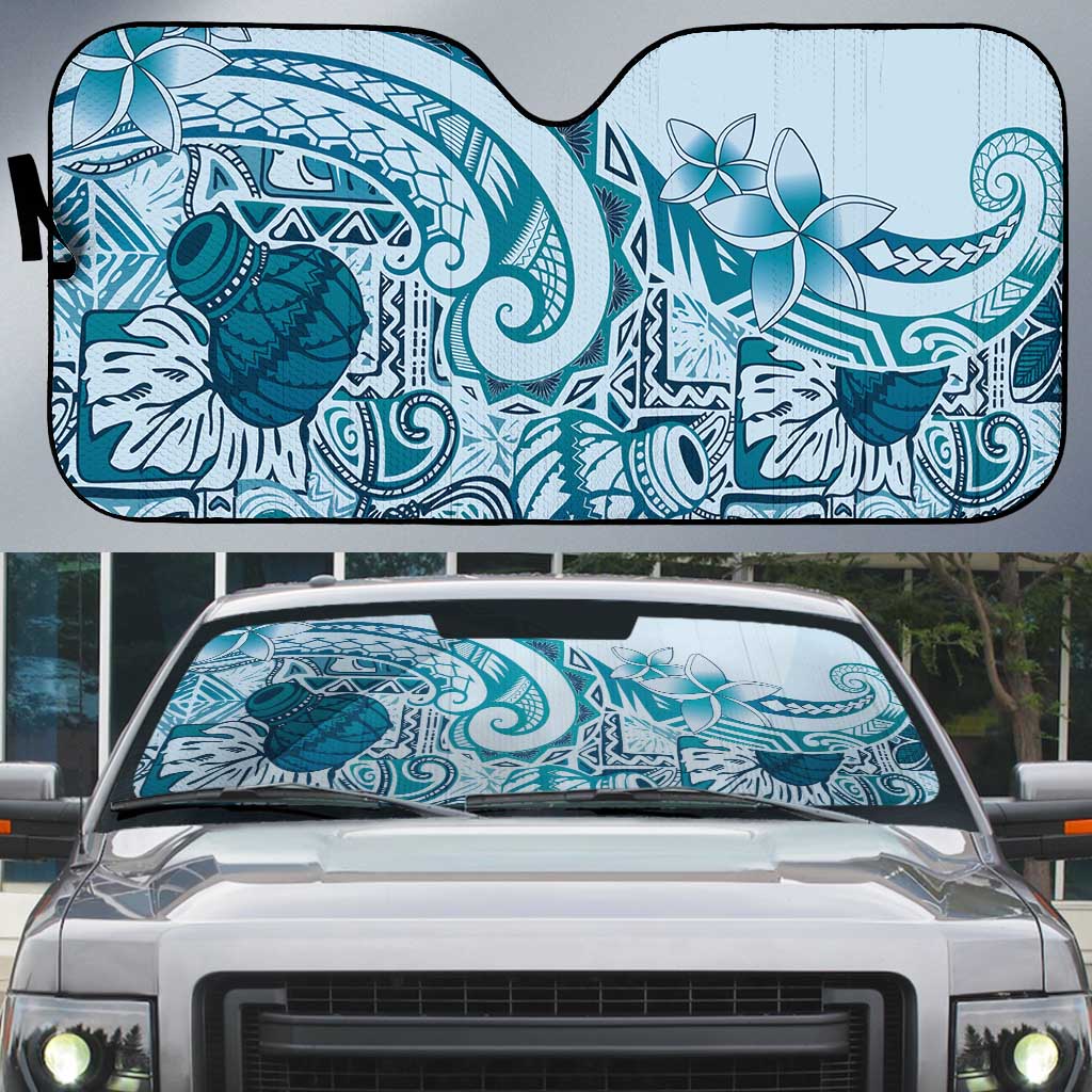 Aloha Hawaii Tapa Auto Sun Shade Cool Turquoise Hawaiian Ipu LT7 Turquoise - Polynesian Pride