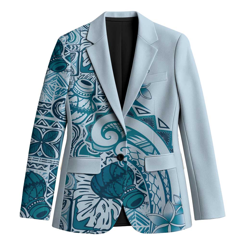 Aloha Hawaii Tapa Blazer Cool Turquoise Hawaiian Ipu - Polynesian Pride