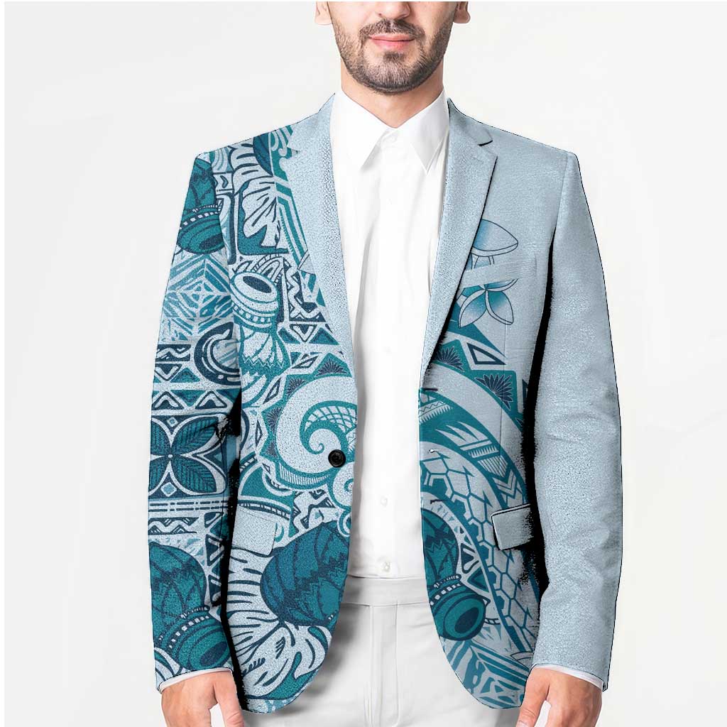 Aloha Hawaii Tapa Blazer Cool Turquoise Hawaiian Ipu - Polynesian Pride
