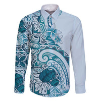 Aloha Hawaii Tapa Family Matching Long Sleeve Bodycon Dress and Hawaiian Shirt Cool Turquoise Hawaiian Ipu LT7 Dad's Shirt - Long Sleeve Turquoise - Polynesian Pride