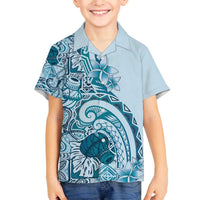 Aloha Hawaii Tapa Family Matching Off The Shoulder Long Sleeve Dress and Hawaiian Shirt Cool Turquoise Hawaiian Ipu LT7 Son's Shirt Turquoise - Polynesian Pride