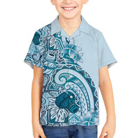 Aloha Hawaii Tapa Family Matching Off Shoulder Maxi Dress and Hawaiian Shirt Cool Turquoise Hawaiian Ipu LT7 Son's Shirt Turquoise - Polynesian Pride