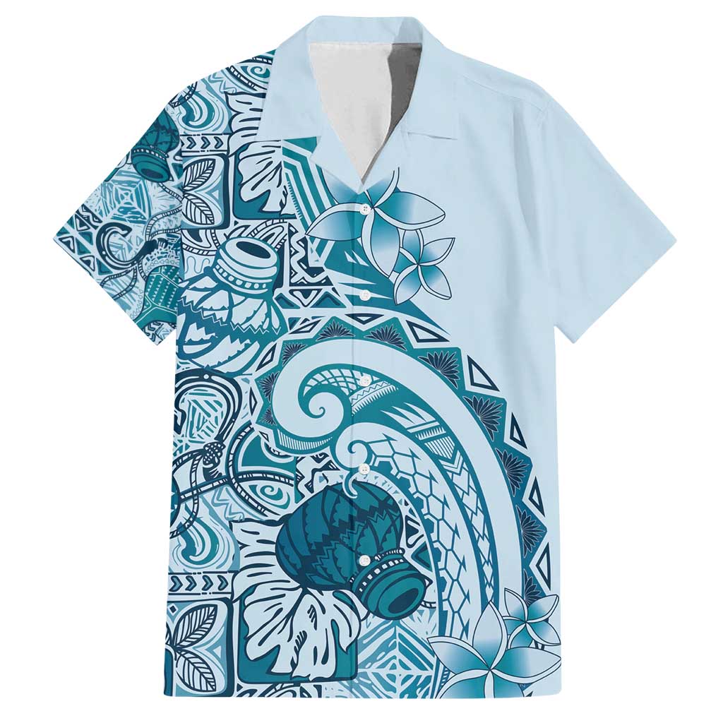 Aloha Hawaii Tapa Family Matching Off Shoulder Short Dress and Hawaiian Shirt Cool Turquoise Hawaiian Ipu LT7 Dad's Shirt - Short Sleeve Turquoise - Polynesian Pride