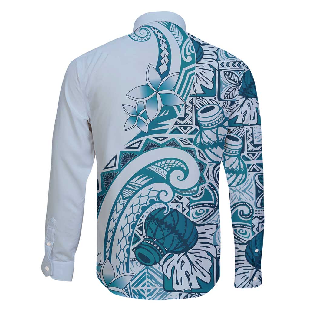 Aloha Hawaii Tapa Family Matching Off Shoulder Short Dress and Hawaiian Shirt Cool Turquoise Hawaiian Ipu LT7 - Polynesian Pride