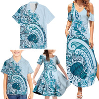 Aloha Hawaii Tapa Family Matching Summer Maxi Dress and Hawaiian Shirt Cool Turquoise Hawaiian Ipu LT7 - Polynesian Pride