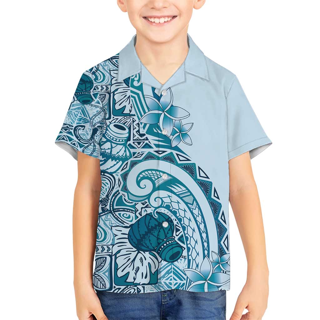 Aloha Hawaii Tapa Family Matching Summer Maxi Dress and Hawaiian Shirt Cool Turquoise Hawaiian Ipu LT7 Son's Shirt Turquoise - Polynesian Pride