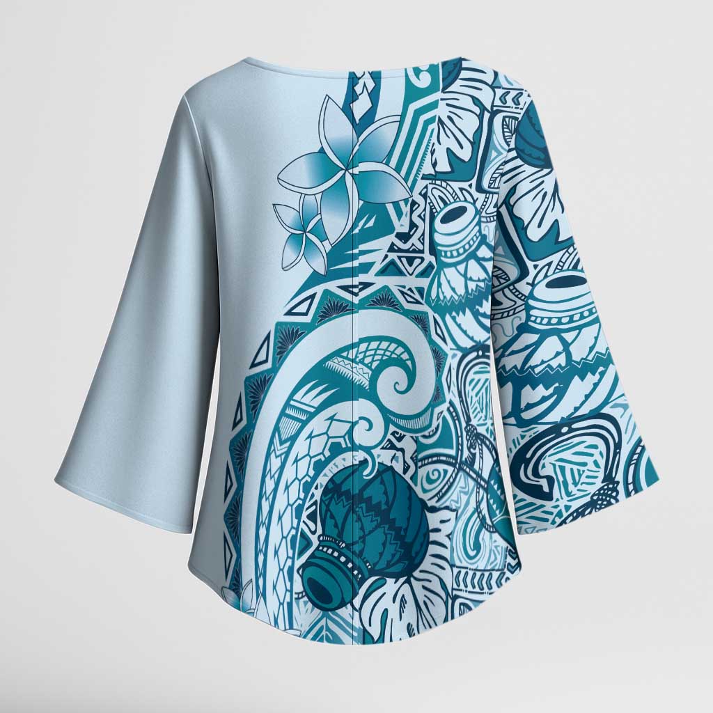 Aloha Hawaii Tapa Kimono Sleeve Blouse Cool Turquoise Hawaiian Ipu LT7 - Polynesian Pride