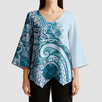 Aloha Hawaii Tapa Kimono Sleeve Blouse Cool Turquoise Hawaiian Ipu LT7 - Polynesian Pride