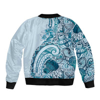 Aloha Hawaii Tapa Sleeve Zip Bomber Jacket Cool Turquoise Hawaiian Ipu - Polynesian Pride