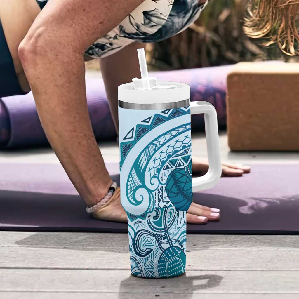 Aloha Hawaii Tapa Tumbler With Handle Cool Turquoise Hawaiian Ipu - Polynesian Pride