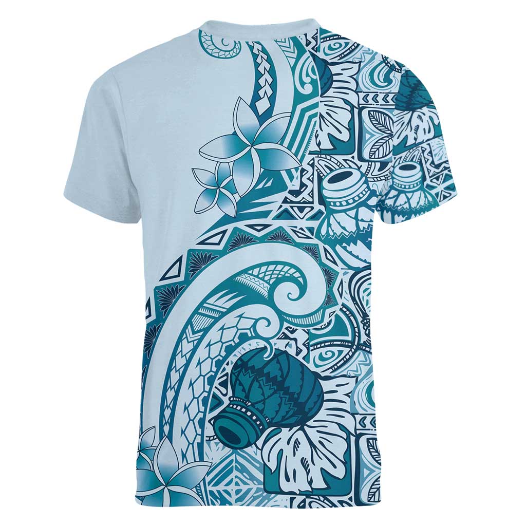 Aloha Hawaii Tapa Women V-Neck T-Shirt Cool Turquoise Hawaiian Ipu - Polynesian Pride