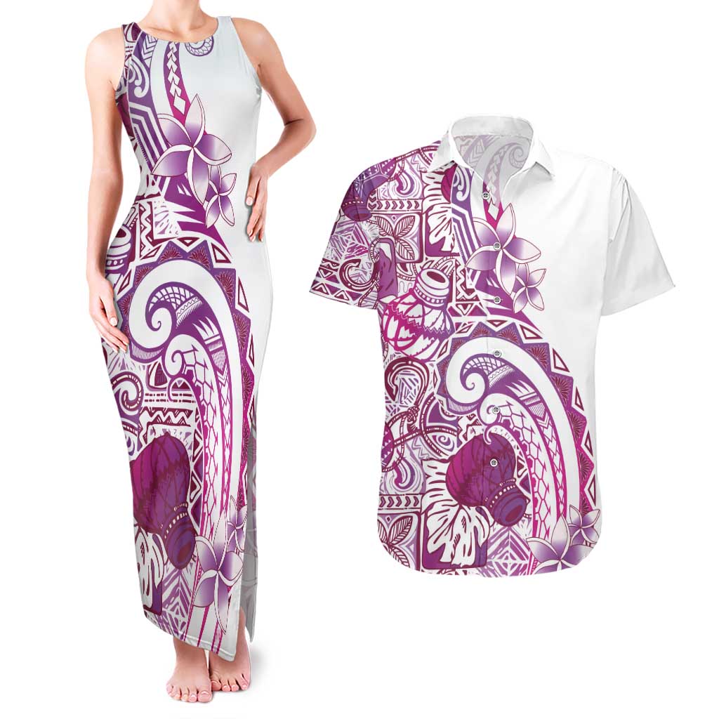 Aloha Hawaii Tapa Couples Matching Tank Maxi Dress and Hawaiian Shirt Vibrant Fuchsia Hawaiian Ipu LT7 Fuchsia - Polynesian Pride