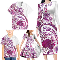 Aloha Hawaii Tapa Family Matching Long Sleeve Bodycon Dress and Hawaiian Shirt Vibrant Fuchsia Hawaiian Ipu LT7 - Polynesian Pride