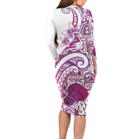 Aloha Hawaii Tapa Family Matching Long Sleeve Bodycon Dress and Hawaiian Shirt Vibrant Fuchsia Hawaiian Ipu LT7 - Polynesian Pride