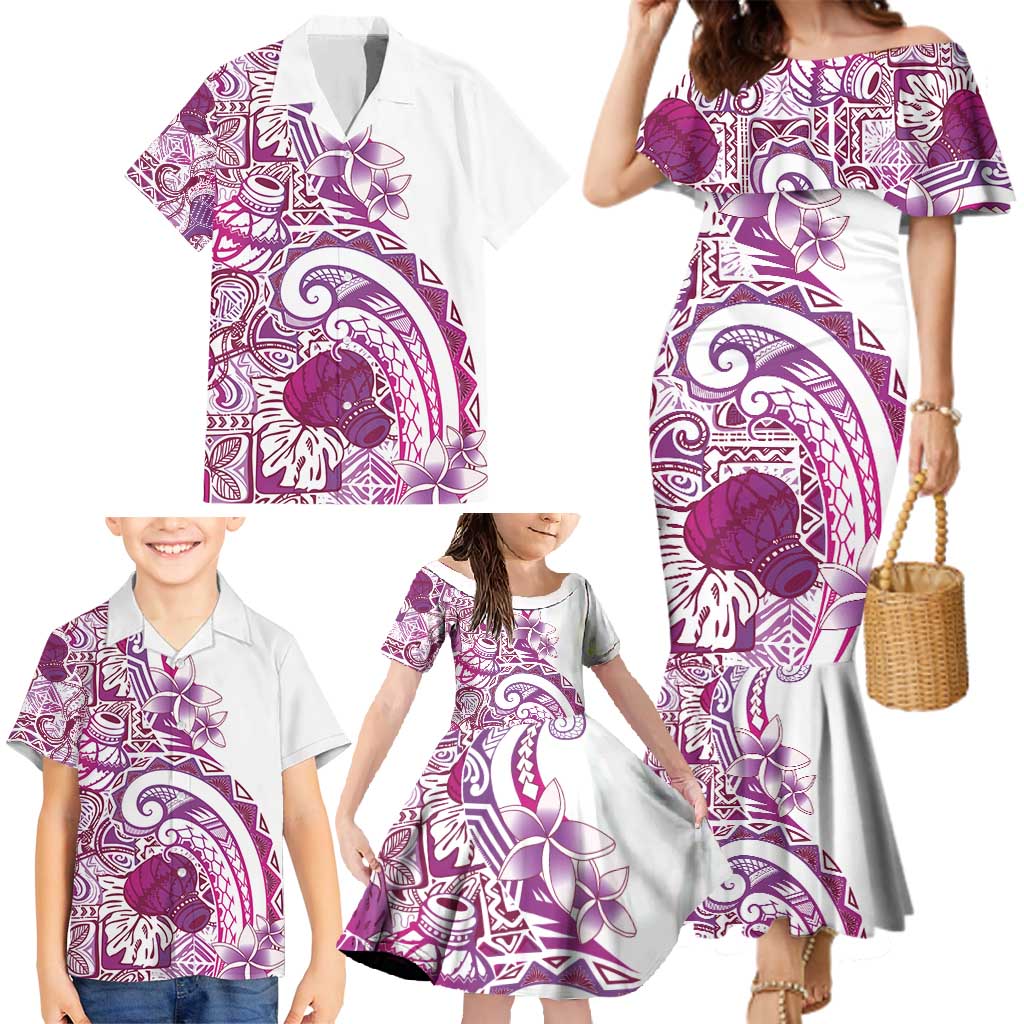 Aloha Hawaii Tapa Family Matching Mermaid Dress and Hawaiian Shirt Vibrant Fuchsia Hawaiian Ipu LT7 - Polynesian Pride
