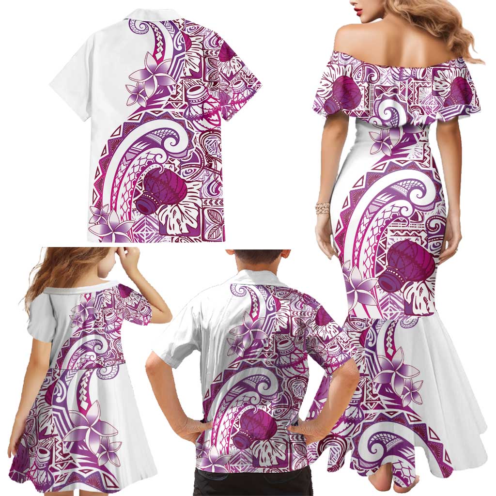 Aloha Hawaii Tapa Family Matching Mermaid Dress and Hawaiian Shirt Vibrant Fuchsia Hawaiian Ipu LT7 - Polynesian Pride