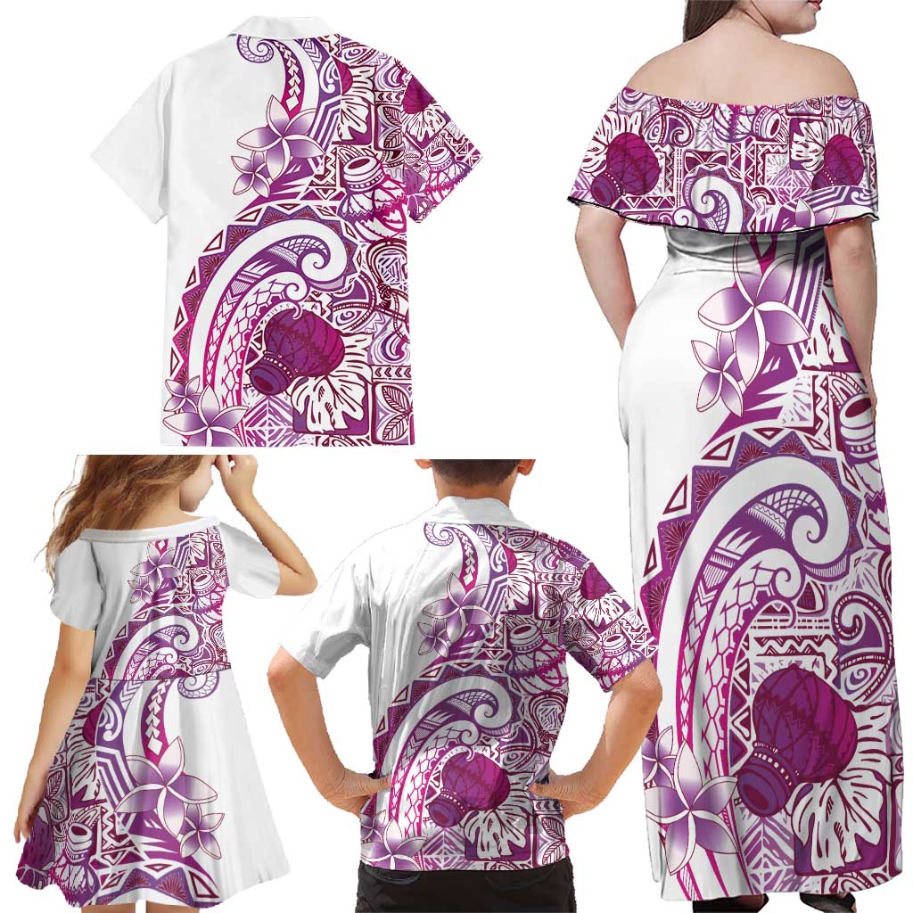 Aloha Hawaii Tapa Family Matching Off Shoulder Maxi Dress and Hawaiian Shirt Vibrant Fuchsia Hawaiian Ipu LT7 - Polynesian Pride