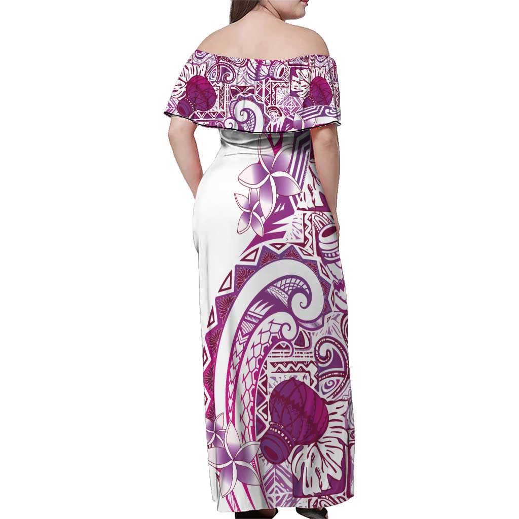 Aloha Hawaii Tapa Family Matching Off Shoulder Maxi Dress and Hawaiian Shirt Vibrant Fuchsia Hawaiian Ipu LT7 - Polynesian Pride