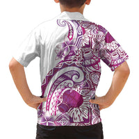 Aloha Hawaii Tapa Family Matching Off Shoulder Short Dress and Hawaiian Shirt Vibrant Fuchsia Hawaiian Ipu LT7 - Polynesian Pride