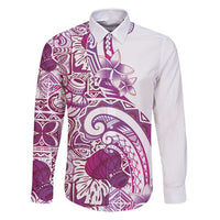 Aloha Hawaii Tapa Family Matching Off Shoulder Short Dress and Hawaiian Shirt Vibrant Fuchsia Hawaiian Ipu LT7 Dad's Shirt - Long Sleeve Fuchsia - Polynesian Pride