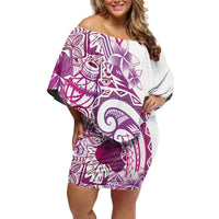 Aloha Hawaii Tapa Family Matching Off Shoulder Short Dress and Hawaiian Shirt Vibrant Fuchsia Hawaiian Ipu LT7 Mom's Dress Fuchsia - Polynesian Pride