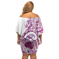 Aloha Hawaii Tapa Family Matching Off Shoulder Short Dress and Hawaiian Shirt Vibrant Fuchsia Hawaiian Ipu LT7 - Polynesian Pride