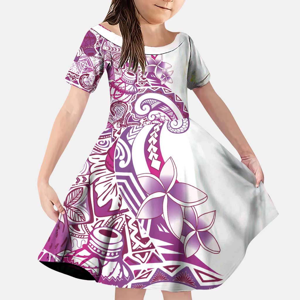 Aloha Hawaii Tapa Family Matching Puletasi and Hawaiian Shirt Vibrant Fuchsia Hawaiian Ipu LT7 Daughter's Dress Fuchsia - Polynesian Pride