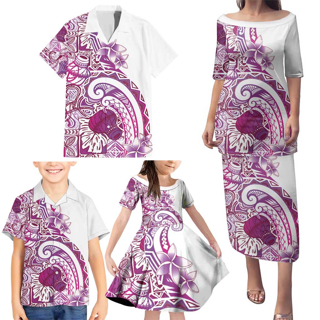 Aloha Hawaii Tapa Family Matching Puletasi and Hawaiian Shirt Vibrant Fuchsia Hawaiian Ipu LT7 - Polynesian Pride