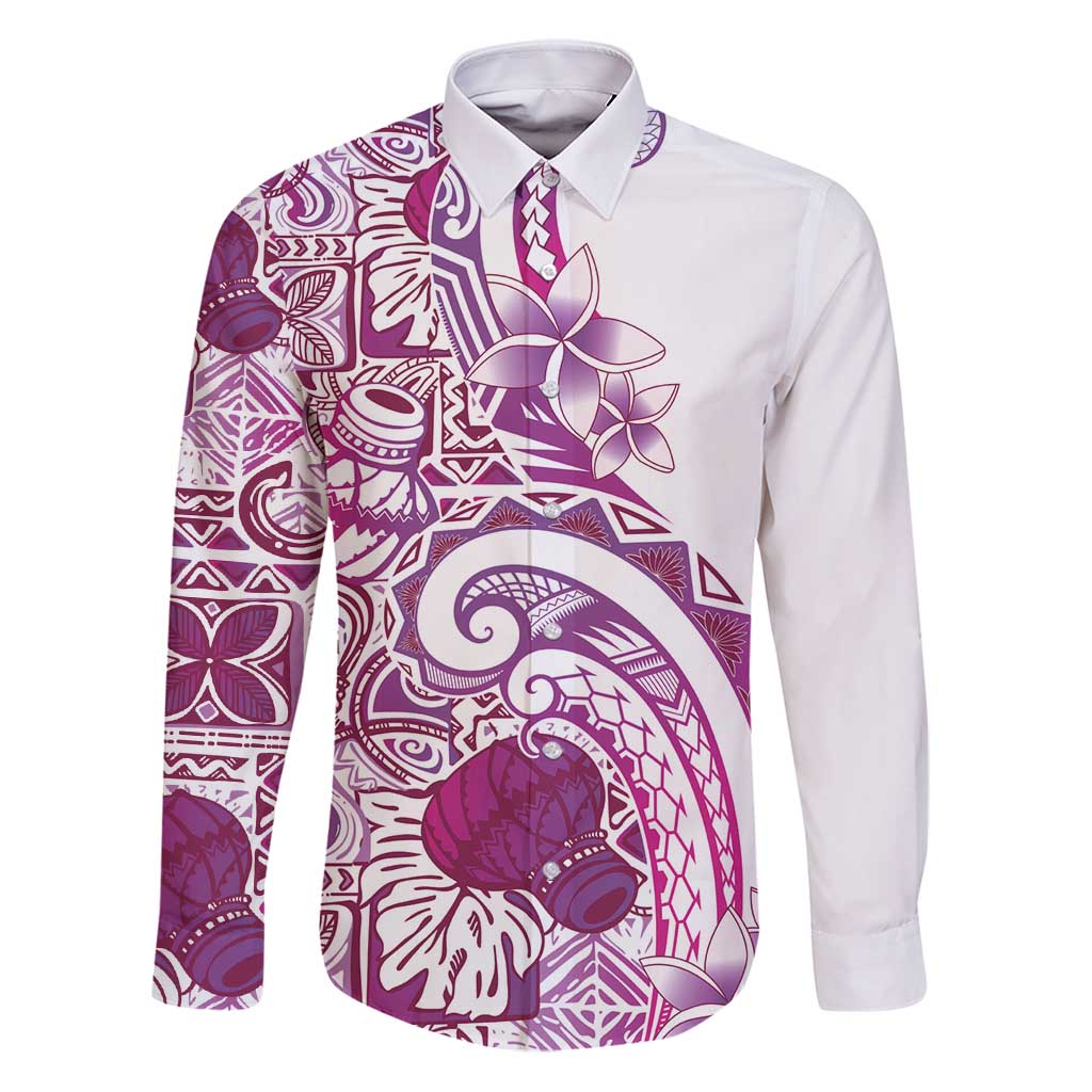 Aloha Hawaii Tapa Family Matching Puletasi and Hawaiian Shirt Vibrant Fuchsia Hawaiian Ipu LT7 Dad's Shirt - Long Sleeve Fuchsia - Polynesian Pride