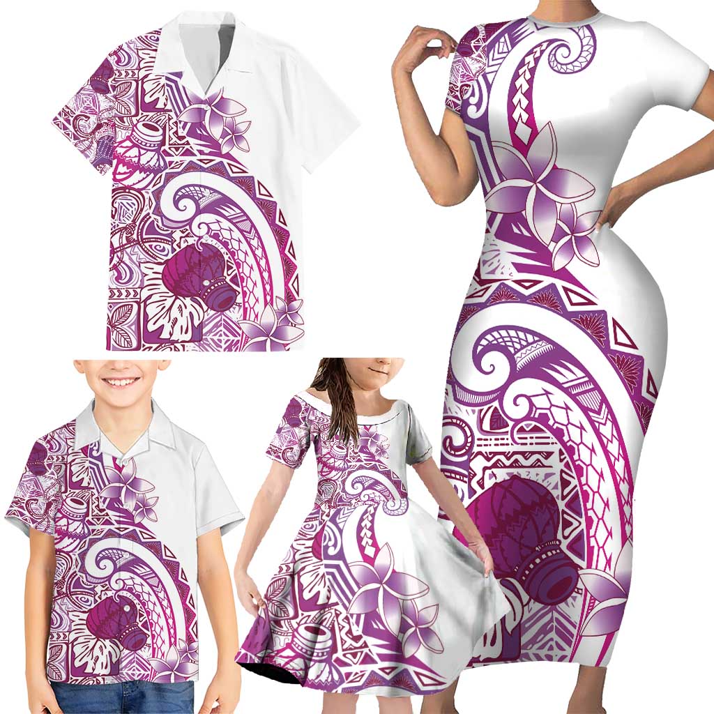 Aloha Hawaii Tapa Family Matching Short Sleeve Bodycon Dress and Hawaiian Shirt Vibrant Fuchsia Hawaiian Ipu LT7 - Polynesian Pride