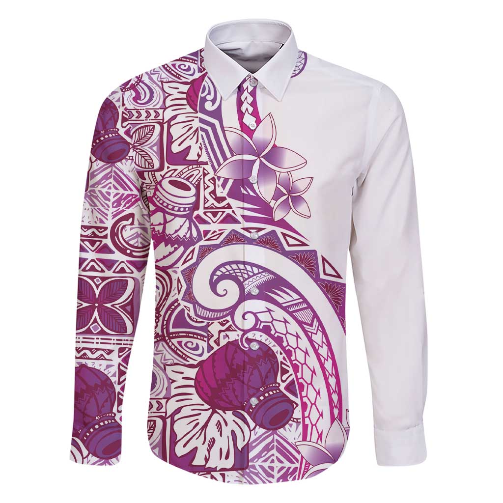 Aloha Hawaii Tapa Family Matching Short Sleeve Bodycon Dress and Hawaiian Shirt Vibrant Fuchsia Hawaiian Ipu LT7 Dad's Shirt - Long Sleeve Fuchsia - Polynesian Pride