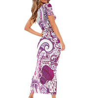 Aloha Hawaii Tapa Family Matching Short Sleeve Bodycon Dress and Hawaiian Shirt Vibrant Fuchsia Hawaiian Ipu LT7 - Polynesian Pride
