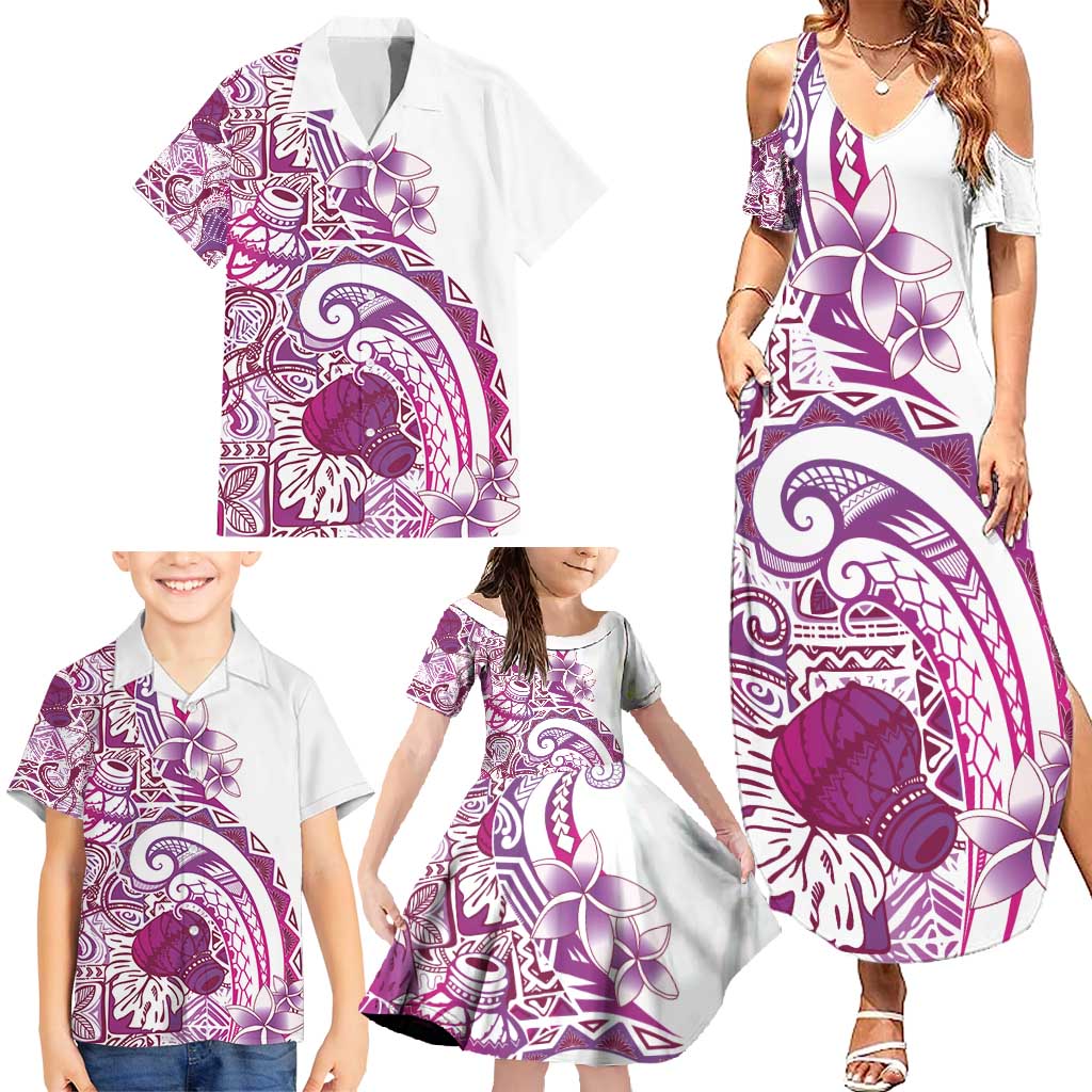 Aloha Hawaii Tapa Family Matching Summer Maxi Dress and Hawaiian Shirt Vibrant Fuchsia Hawaiian Ipu LT7 - Polynesian Pride