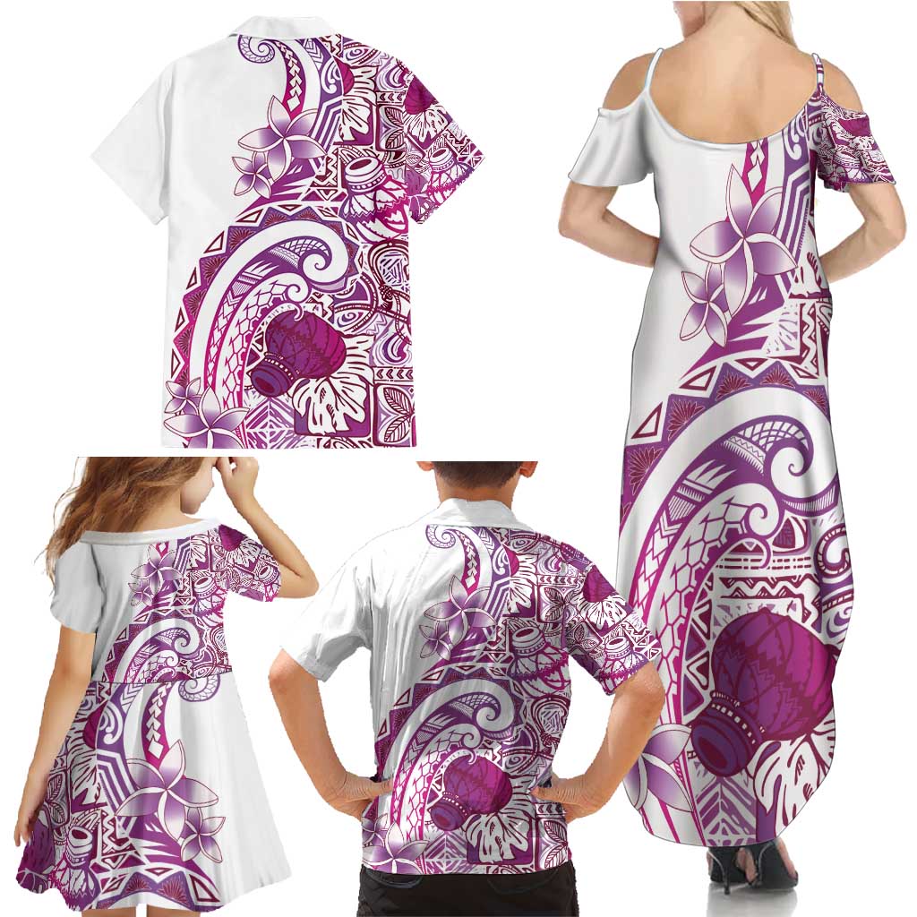 Aloha Hawaii Tapa Family Matching Summer Maxi Dress and Hawaiian Shirt Vibrant Fuchsia Hawaiian Ipu LT7 - Polynesian Pride