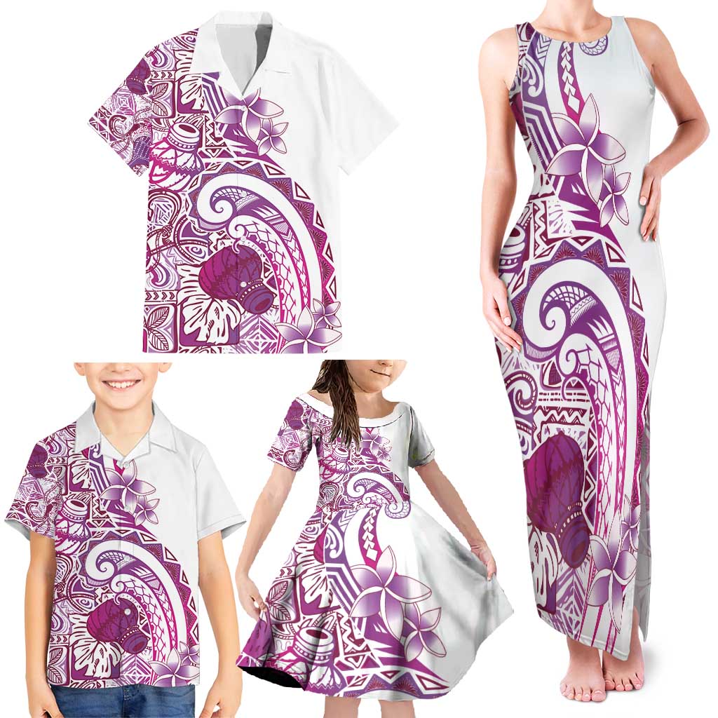 Aloha Hawaii Tapa Family Matching Tank Maxi Dress and Hawaiian Shirt Vibrant Fuchsia Hawaiian Ipu LT7 - Polynesian Pride