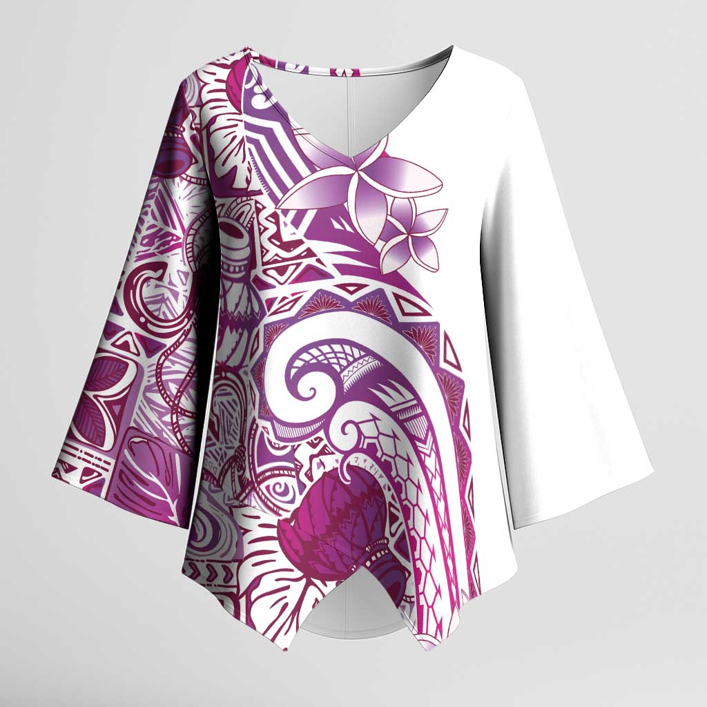 Aloha Hawaii Tapa Kimono Sleeve Blouse Vibrant Fuchsia Hawaiian Ipu LT7 Female Fuchsia - Polynesian Pride
