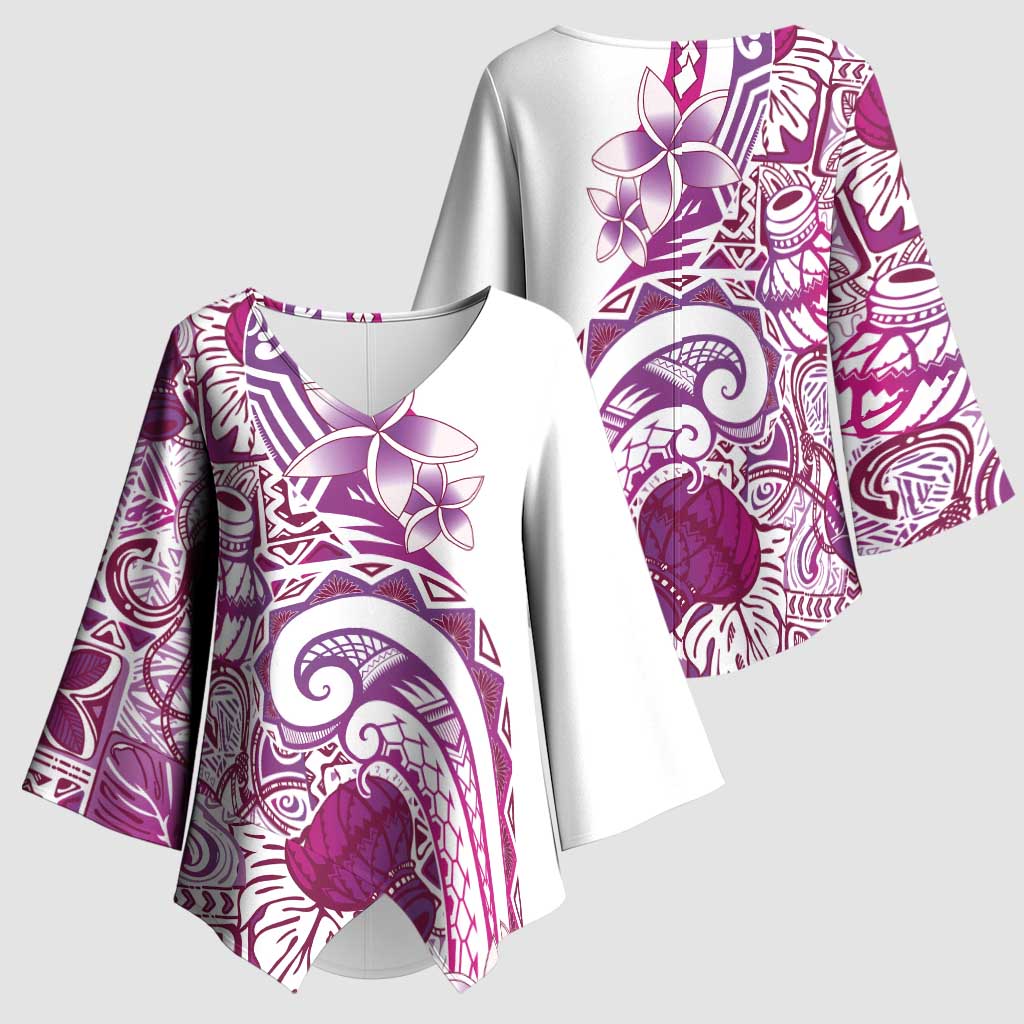 Aloha Hawaii Tapa Kimono Sleeve Blouse Vibrant Fuchsia Hawaiian Ipu LT7 - Polynesian Pride
