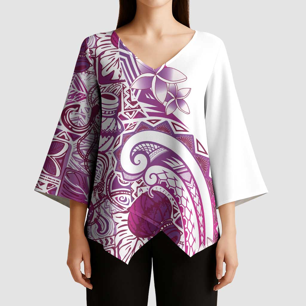 Aloha Hawaii Tapa Kimono Sleeve Blouse Vibrant Fuchsia Hawaiian Ipu LT7 - Polynesian Pride