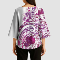 Aloha Hawaii Tapa Kimono Sleeve Blouse Vibrant Fuchsia Hawaiian Ipu LT7 - Polynesian Pride