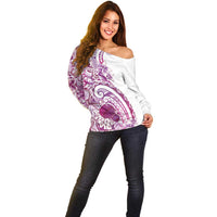 Aloha Hawaii Tapa Off Shoulder Sweater Vibrant Fuchsia Hawaiian Ipu - Polynesian Pride